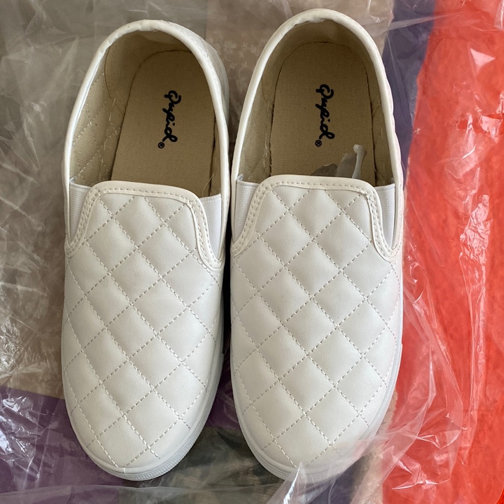 White Quilted Slip Ons